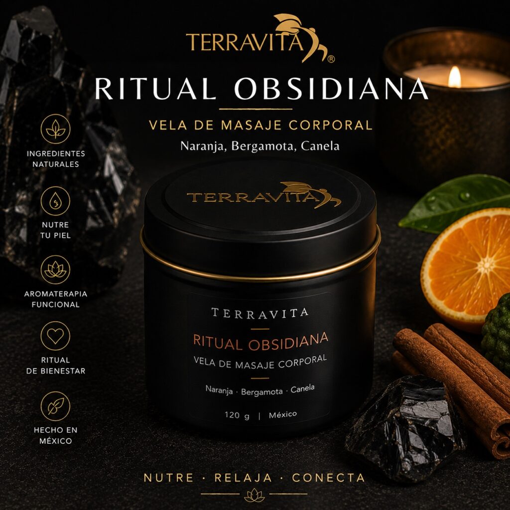 vela de masaje ritual obsidiana naranja, bergamota y canela